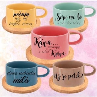 Kouzelné barevné hrníčky “makronky” Krásné keramické hrníčky o objemu 200 ml s bambusovým podtáckem. Možnost vlastního...